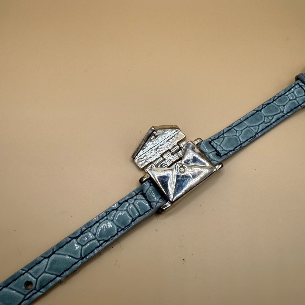 Opening Envelope Bracelet On Light Blue-Gray w/ a Glossy Crocodile Embossed Band - Picture 9 of 11